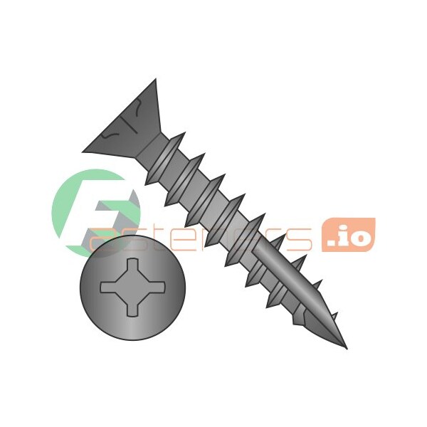Newport Fasteners Wood Screw, #8, 1 in, Black Oxide Steel Flat Head Phillips Drive, 10000 PK 757504 - main